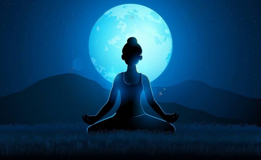 dessin de femme faisant du yoga au clair de lune